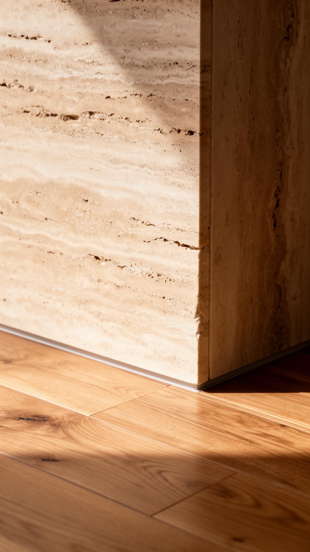 Detail van travertijn en eikenhout