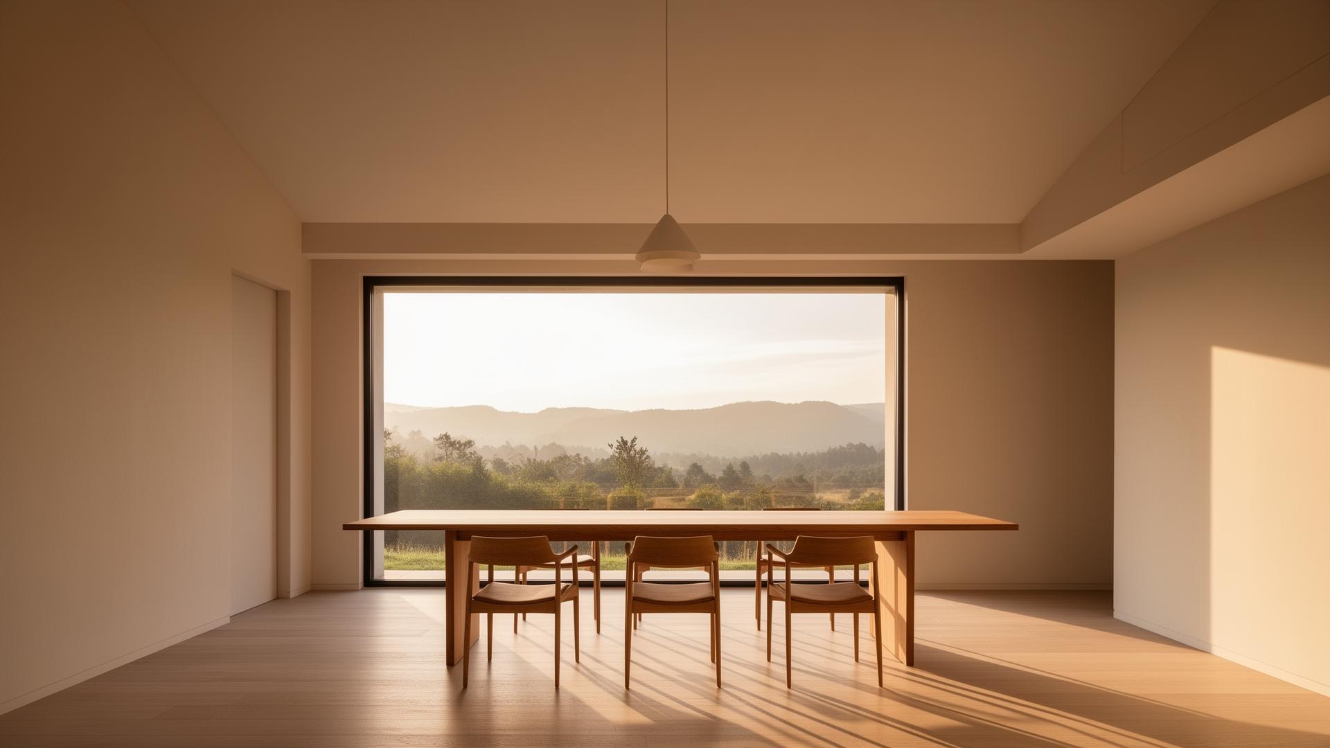 Eetkamer met uitzicht op het landschap